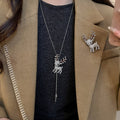 Light Luxury Christmas Rhinestone Deer Alloy Necklace Brooch Jewelry Set For Women view 4
