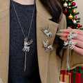 Light Luxury Christmas Rhinestone Deer Alloy Necklace Brooch Jewelry Set For Women view 2