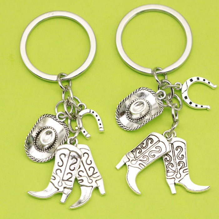 Metal Cowboy Hat Boot Horseshoe Keychain Western Bag Charm Gift