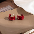Elegant Red Enamel Wrinkled C Shape Alloy Studs For Women Korean Niche Statement Earrings view 4