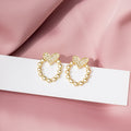 Korean Style Gold Geometric Heart Pearl Stud Earrings, Minimal Elegant Women's Ear Jewelry view 4