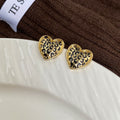 Elegant Leopard Print Enamel Heart Alloy Studs For Women, Hong Kong Style Small Fashion Earrings view 3