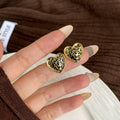 Elegant Leopard Print Enamel Heart Alloy Studs For Women, Hong Kong Style Small Fashion Earrings view 4