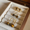 Silver Pin Tiger Eye Zircon Drop Earrings, Teardrop Vintage Maillard Light Luxury Style view 3