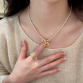 Light Luxury Faux Pearl Zircon Horse Coin Jewelry Set With Necklace Stud Earrings Bracelet view 4
