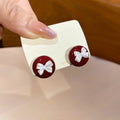 Sweet Acrylic Round Bow Stud Earrings With Silver Pins, Retro Hong Kong Style Light Luxury Ear Jewelry view 2