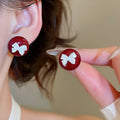 Sweet Acrylic Round Bow Stud Earrings With Silver Pins, Retro Hong Kong Style Light Luxury Ear Jewelry view 1