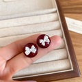 Sweet Acrylic Round Bow Stud Earrings With Silver Pins, Retro Hong Kong Style Light Luxury Ear Jewelry view 4