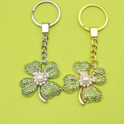 Metal Rhinestone Four Leaf Clover Keychain For Car Key Ring