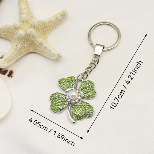Metal Rhinestone Four Leaf Clover Keychain For Car Key Ring