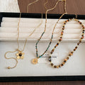 Copper Tiger Eye Natural Stone Flower Pendant Sweater Necklace For Women Vintage Ethnic Light Luxury view 2