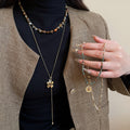 Copper Tiger Eye Natural Stone Flower Pendant Sweater Necklace For Women Vintage Ethnic Light Luxury view 1