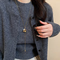 Copper Tiger Eye Natural Stone Flower Pendant Sweater Necklace For Women Vintage Ethnic Light Luxury view 3