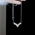 Korean Style Zircon V Shape Faux Pearl Necklace Minimalist Geometric Luxury Collarbone Chain view 1