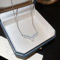 Korean Style Zircon V Shape Faux Pearl Necklace Minimalist Geometric Luxury Collarbone Chain view 3