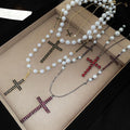 Sweet Cool Faux Pearl Multi Layer Rhinestone Cross Sweater Necklace for Women view 4