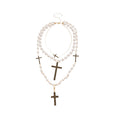 Sweet Cool Faux Pearl Multi Layer Rhinestone Cross Sweater Necklace for Women view 5