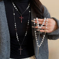 Sweet Cool Faux Pearl Multi Layer Rhinestone Cross Sweater Necklace for Women view 1
