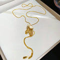 French Enamel Hollow Leaf Pendant Sweater Necklace, Vintage Light Luxury Alloy Collarbone Chain view 2