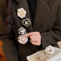 Elegant French Vintage Fabric Flower Brooch With Rhinestones And Pearl Clothing Accessory view 1