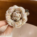 Elegant French Vintage Fabric Flower Brooch With Rhinestones And Pearl Clothing Accessory view 4