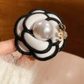 Elegant French Vintage Fabric Flower Brooch With Rhinestones And Pearl Clothing Accessory view 2