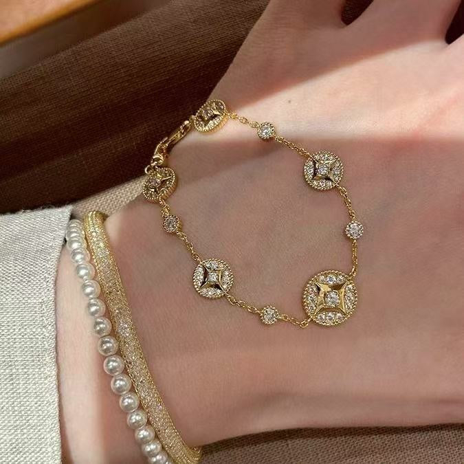 18K Gold Plated Copper Zircon Starburst Bangle French Vintage Light Luxury Geometric Jewelry