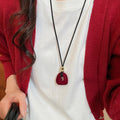Light Luxury Vintage Flocked Resin Floral Pendant Sweater Necklace For Daily Wear view 4