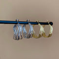 Irregular Iron Metal Hoop Earrings With Silver Posts, Minimalist Geometric Luxury Style view 4