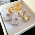 18K Real Gold Plated Copper Wide Striped Hoop Earrings, Geometric Round Luxury Commuter Style view 3