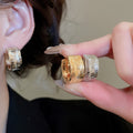 18K Real Gold Plated Copper Wide Striped Hoop Earrings, Geometric Round Luxury Commuter Style view 2