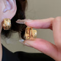 18K Real Gold Plated Copper Wide Striped Hoop Earrings, Geometric Round Luxury Commuter Style view 4