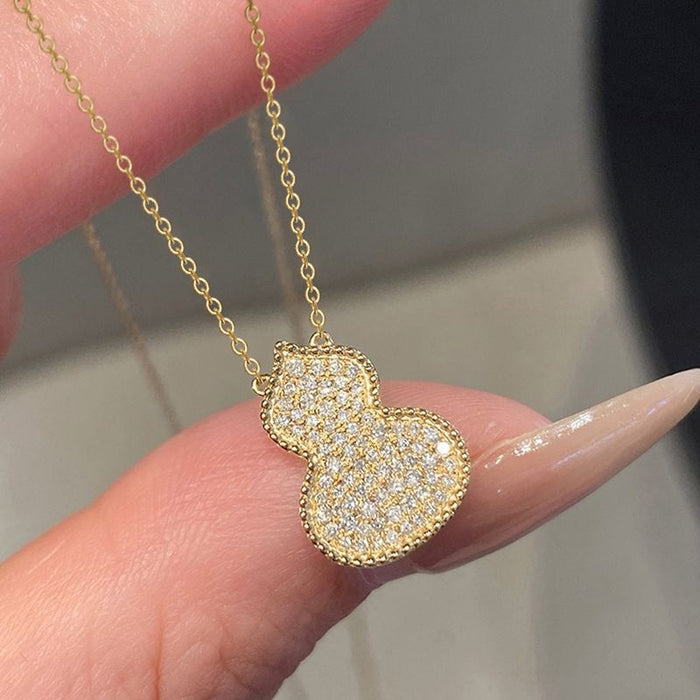 Elegant Gourd Pendant For Women, Micro Pave Fu Lu Festival Necklace Accessory