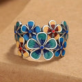 Colorful Floral Gradient Petal Enamel Ring For Women Forest Fairy Style Fashion Jewelry view 1