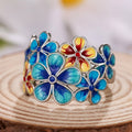 Colorful Floral Gradient Petal Enamel Ring For Women Forest Fairy Style Fashion Jewelry view 2