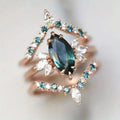 Palace Style Marquise Crown Ring Set For Women Light Luxury Three Piece Jewelry view 1