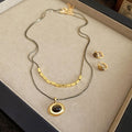 18K Gold Plated Tiger Eye Oval Necklace And Ear Clip Jewelry Set Vintage Maillard Style For Women view 2