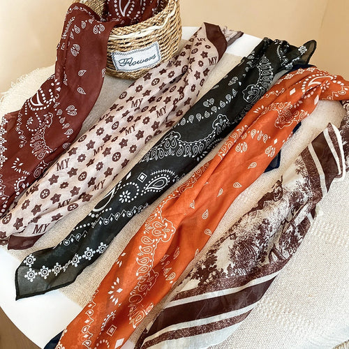 Floral Printed Cloth Scarf Sweater Necklace Maillard Vintage Old Money Light Luxury Accessory