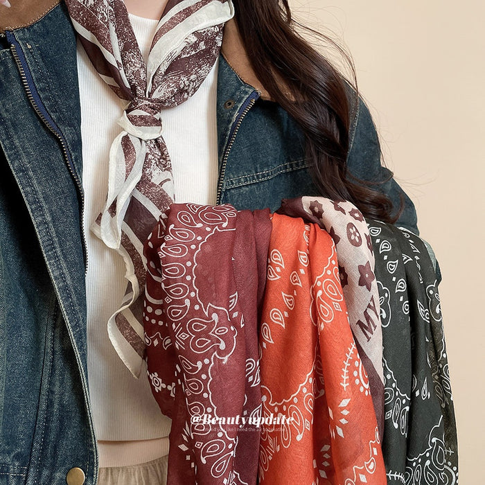 Floral Printed Cloth Scarf Sweater Necklace Maillard Vintage Old Money Light Luxury Accessory