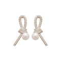 Light Luxury Geometric Knot Faux Pearl Zircon Stud Earrings With Silver Posts view 5