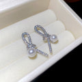 Light Luxury Geometric Knot Faux Pearl Zircon Stud Earrings With Silver Posts view 4