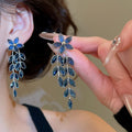 Light Luxury Faux Crystal Floral Wheat Tassel Drop Earrings With Silver Needle Studs view 4