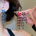 Light Luxury Faux Crystal Floral Wheat Tassel Drop Earrings With Silver Needle Studs view 2