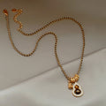 18K Gold Plated Tiger Eye Stone Cubic Zirconia Gourd Sweater Necklace Vintage Maillard Geometric Collarbone Chain view 4