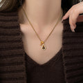 18K Gold Plated Tiger Eye Stone Cubic Zirconia Gourd Sweater Necklace Vintage Maillard Geometric Collarbone Chain view 1