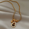 18K Gold Plated Tiger Eye Stone Cubic Zirconia Gourd Sweater Necklace Vintage Maillard Geometric Collarbone Chain view 2