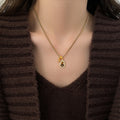 18K Gold Plated Tiger Eye Stone Cubic Zirconia Gourd Sweater Necklace Vintage Maillard Geometric Collarbone Chain view 3