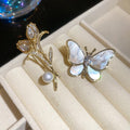 14K Gold Plated Copper Zircon Tulip Butterfly Brooch, Vintage Light Luxury Women's Accessory view 4
