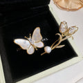 14K Gold Plated Copper Zircon Tulip Butterfly Brooch, Vintage Light Luxury Women's Accessory view 2