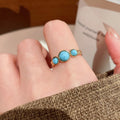 18K Gold Plated Stone Round Bohemian Open Ring For Women view 3